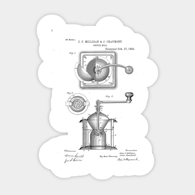 Coffee mill patent drawing Sticker by skstring